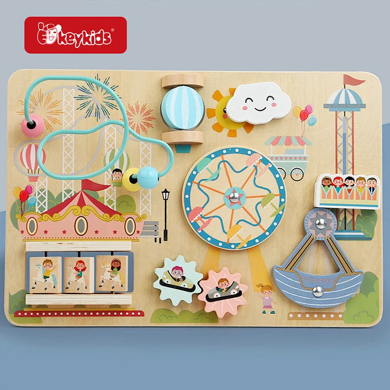 Montessori Wooden Playground Busy Board Multi-Sensory Educational Toy for Kids to Develop Motor Skills & Early Learning W12D741